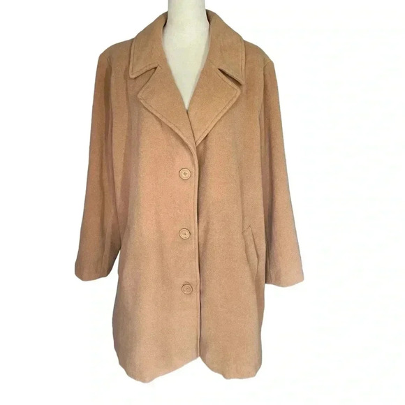 Roaman’s Wool Blend Camel Tan Beige Mid Length Coat Women Size 22W - Picture 1 of 7